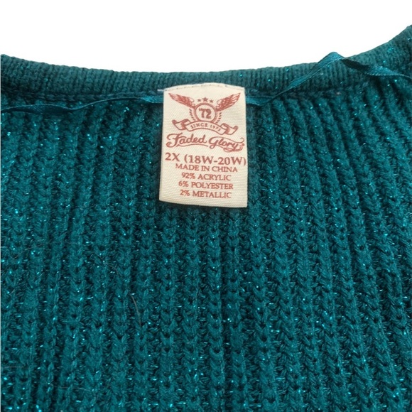 Faded Glory | Oversized Knit Sweater Shimmer Thread 2X Sizes 18W-20W Teal - Picture 3 of 7
